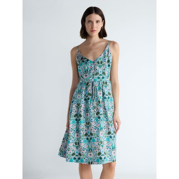 Free Assembly Women's and Women's Plus Sleeveless Printed Silk Dress, Sizes XS-4X