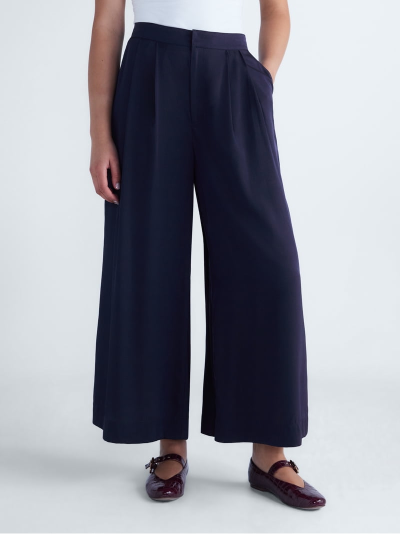 Free Assembly Women's and Women's Plus Silk Blend Cropped Wide Leg