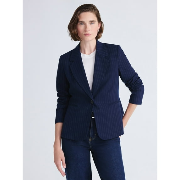 Free Assembly Women's Single Breasted Pinstripe Blazer, Sizes XS-XXL