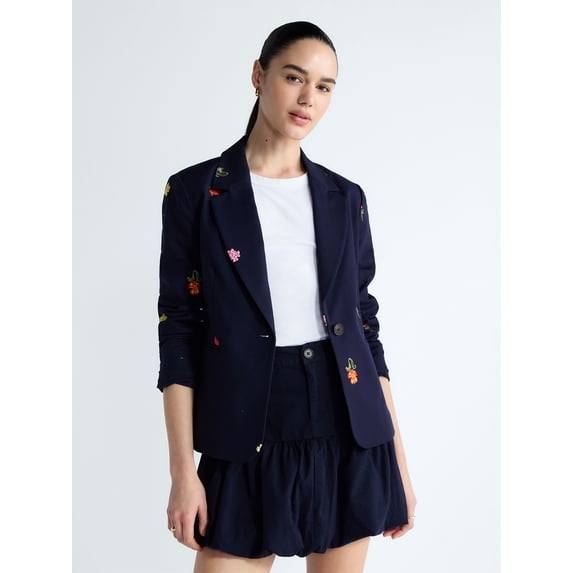 Free Assembly Women's Embroidered Single Breasted Blazer, Sizes XS-XXL