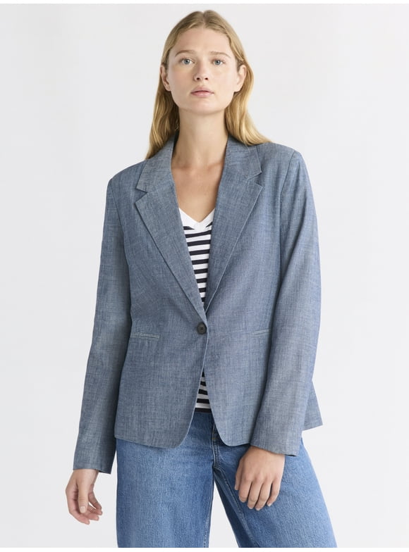 Free Assembly Women's Single Breasted Chambray Blazer, Sizes XS-XXL