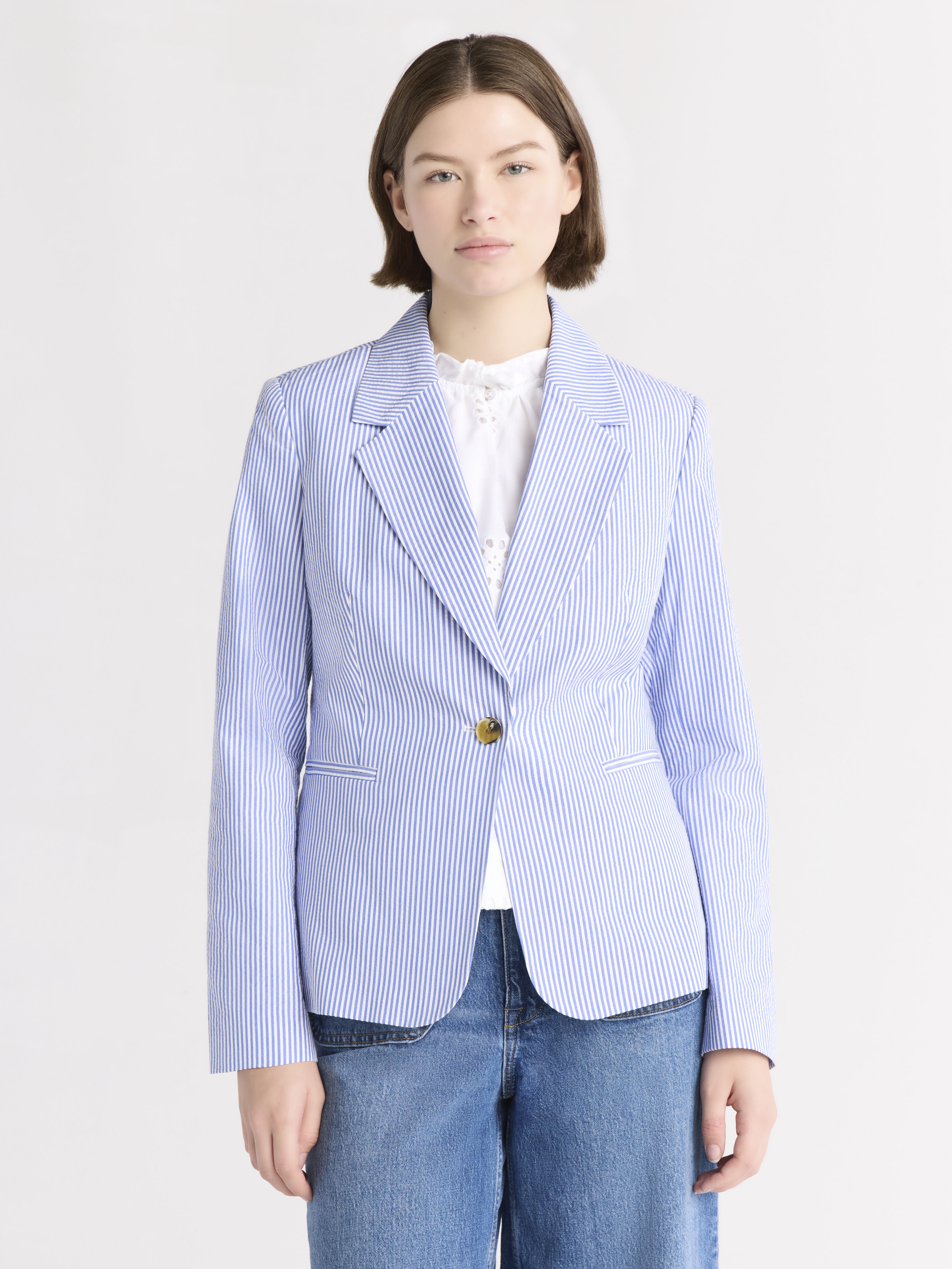 Free Assembly Women's Single Breasted Cotton Blazer, Sizes