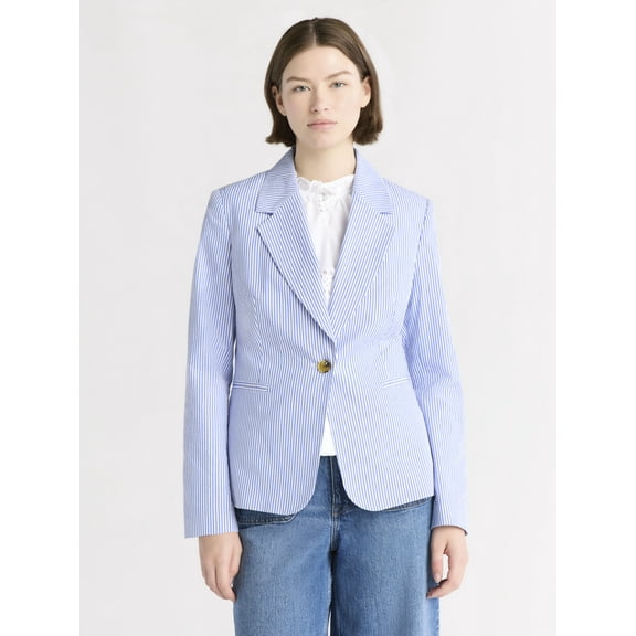 Free Assembly Women's Single Breasted Cotton Blazer, Sizes XS-XXL