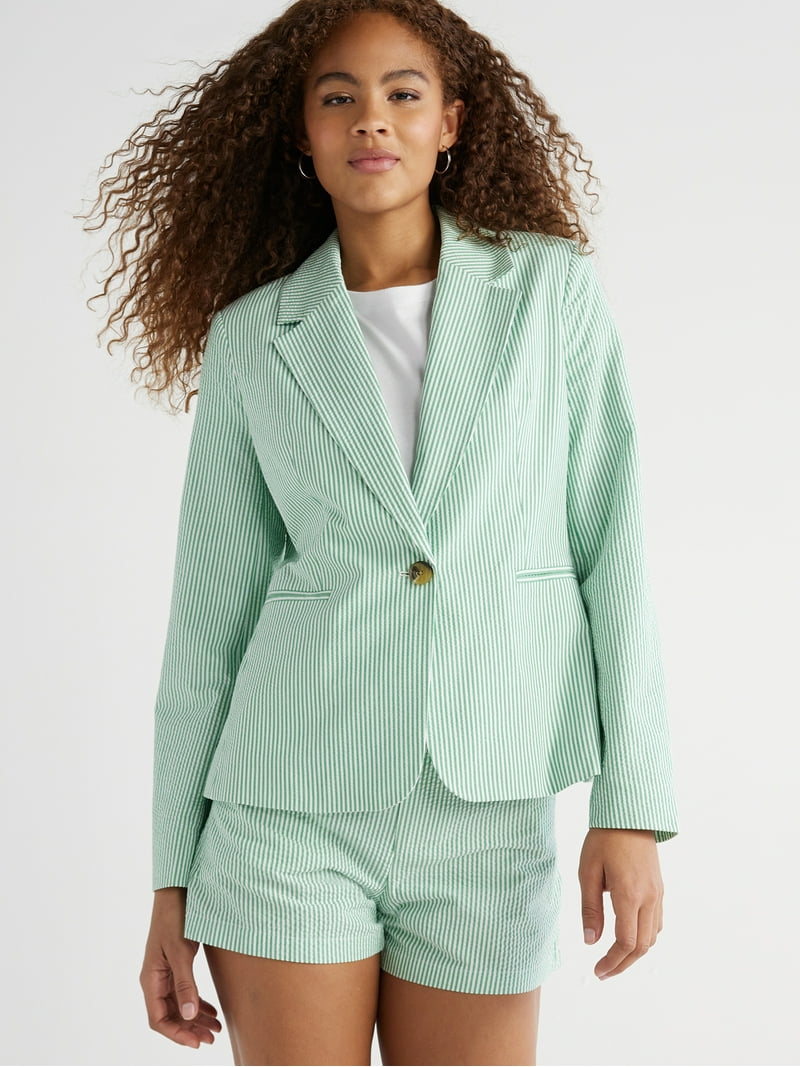 Free Assembly Women's Single-Breasted Seersucker Blazer