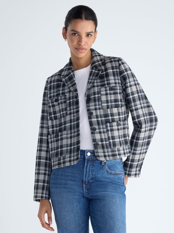 Women's Single Breasted Cropped Tweed Jacket, Sizes XS-XXL