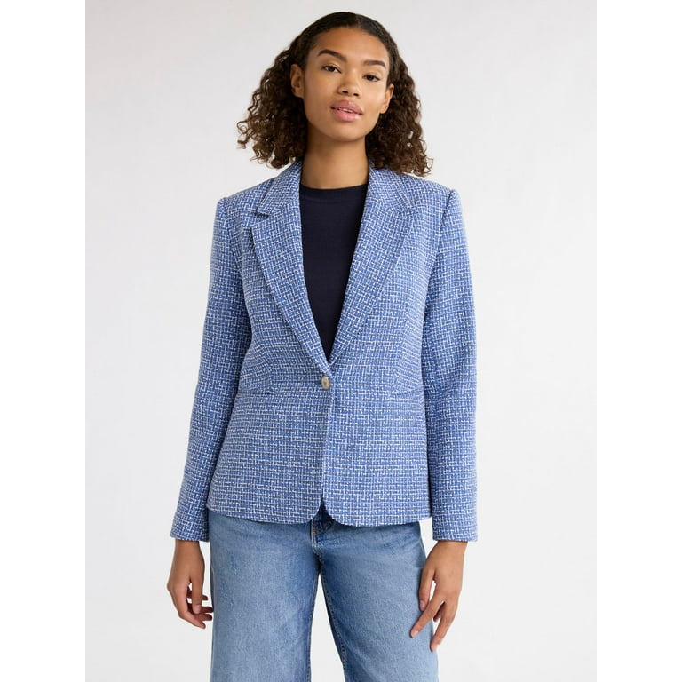Free Assembly Women's Single Breasted Tweed Blazer, Sizes XS