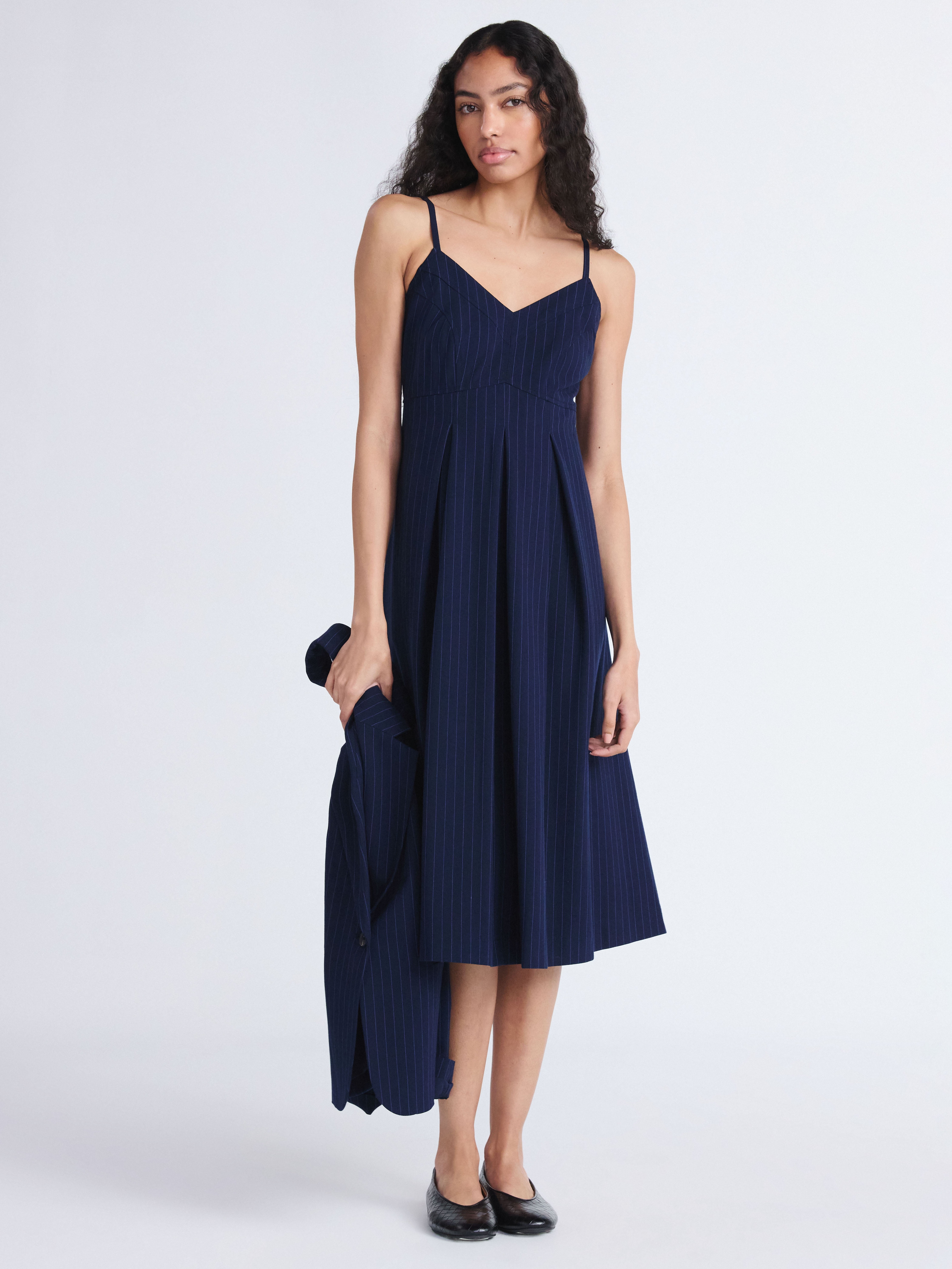 Free Assembly Women's Sleeveless Pinstripe Corset Midi Dress