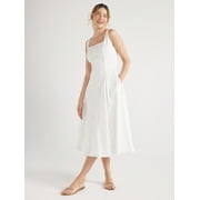 Free Assembly Women's Sleeveless Cotton Eyelet Panel Midi Dress, Sizes XS-XXL