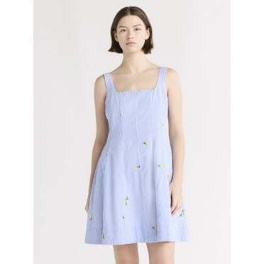 Free Assembly Women's Sleeveless Cotton Mini Dress with Embroidery, Sizes XS-XXL