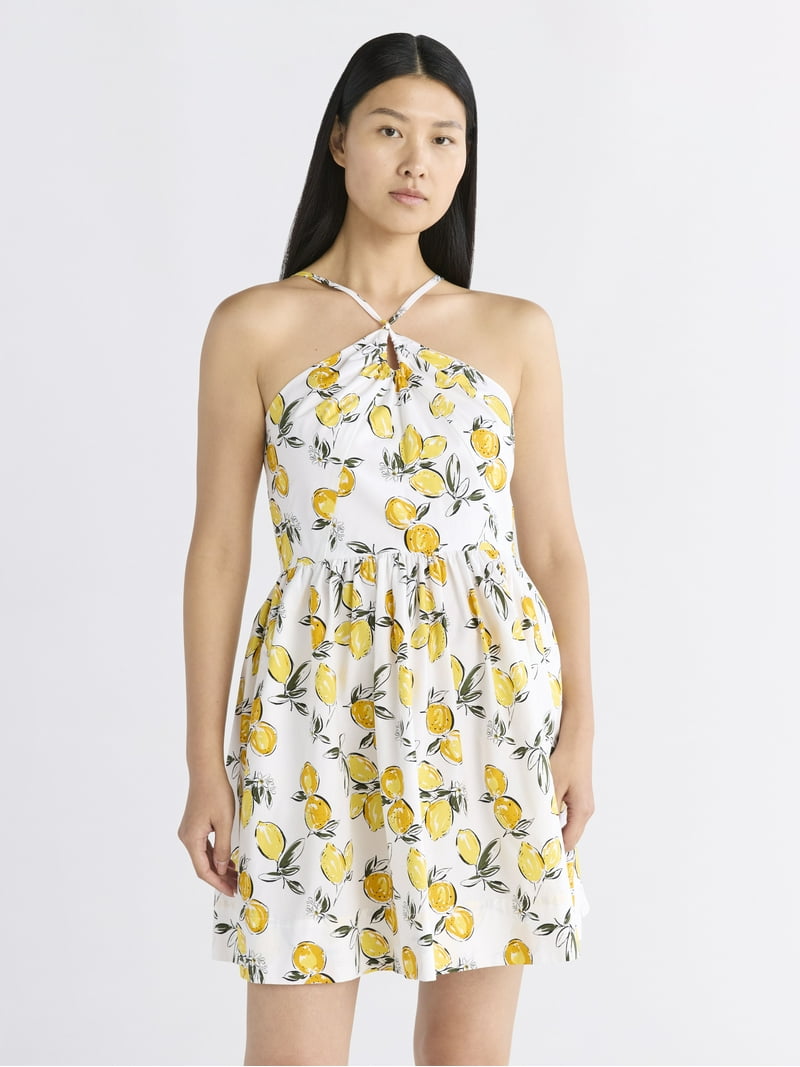 Free Assembly Women's Sleeveless Halter Fit and Flare Cotton Mini Dress  XS-XXL - Walmart.com