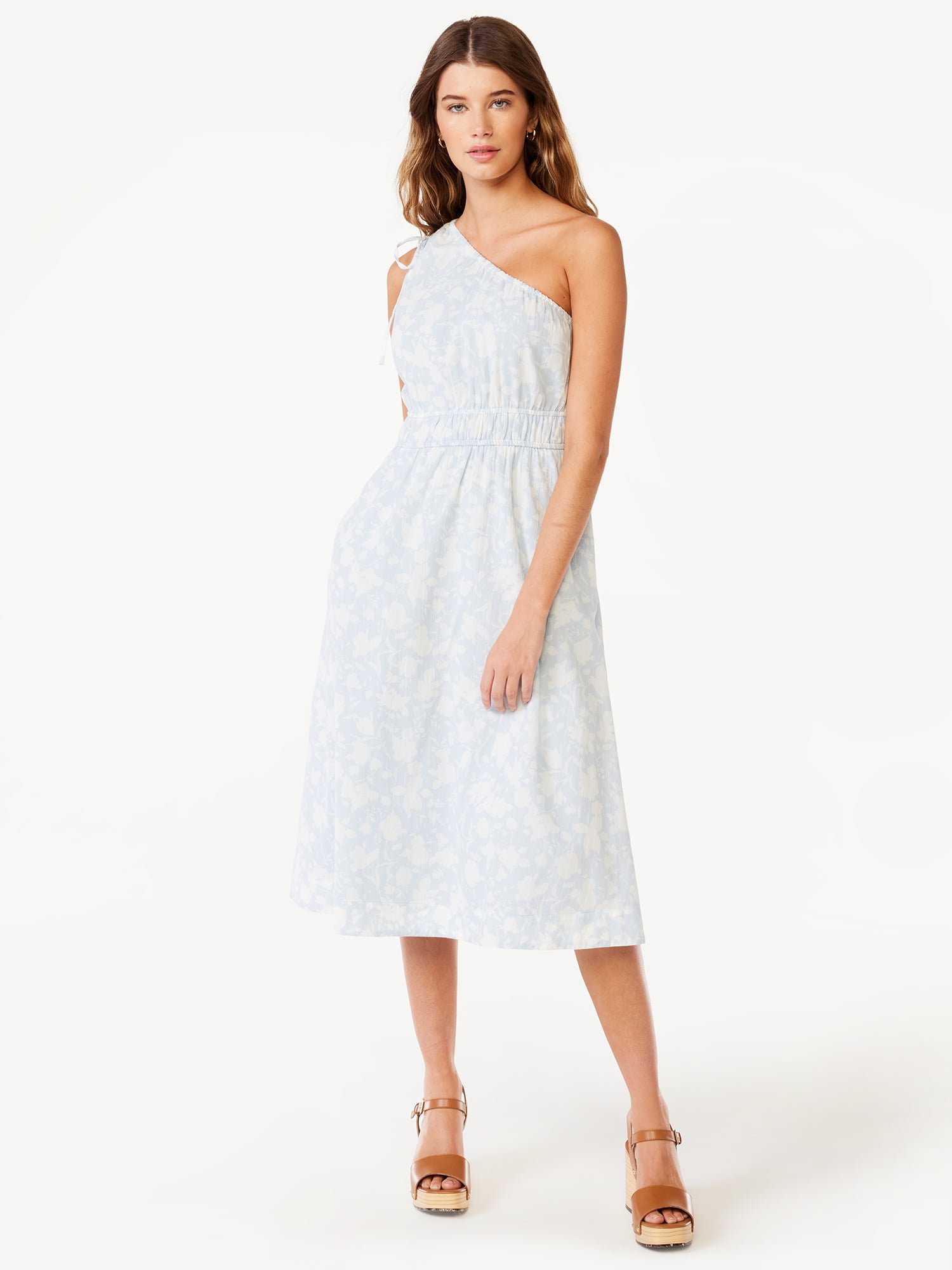 Sleeveless One Shoulder Denim Dress