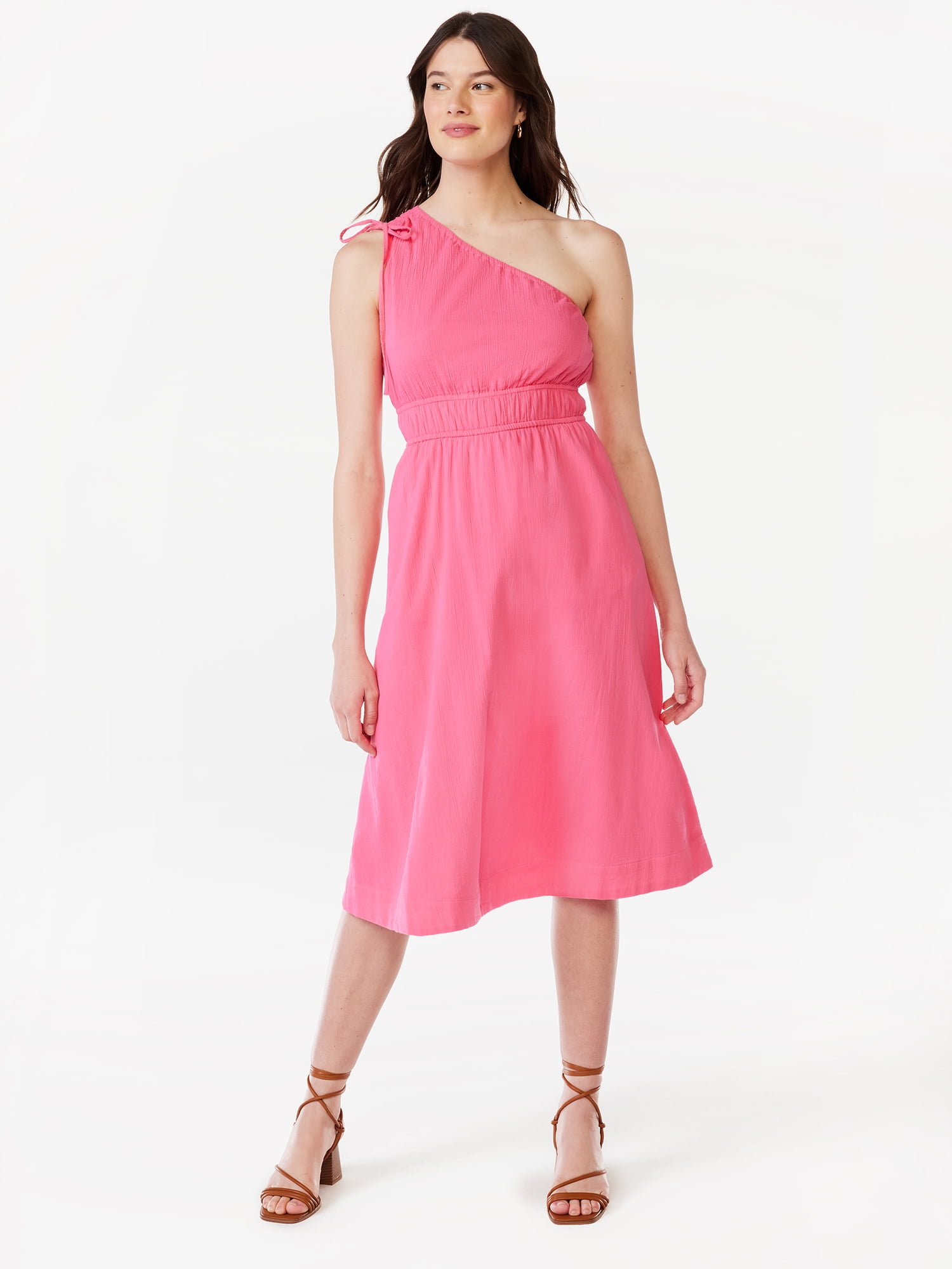 Free Assembly Women's Sleeveless One Shoulder Midi Dress with Elastic ...