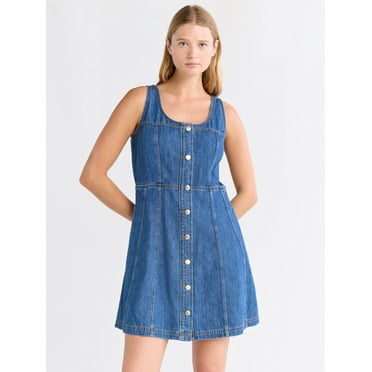 Free Assembly Women's Sleeveless Paneled Chambray Mini Dress, Sizes XS-XXL
