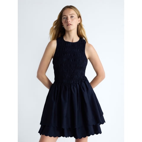 Women's and Women's Plus Smocked Cotton Sleeveless Mini Dress, Sizes XS-4X