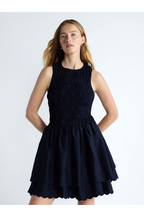 Women's and Women's Plus Smocked Cotton Sleeveless Mini Dress, Sizes XS-4X