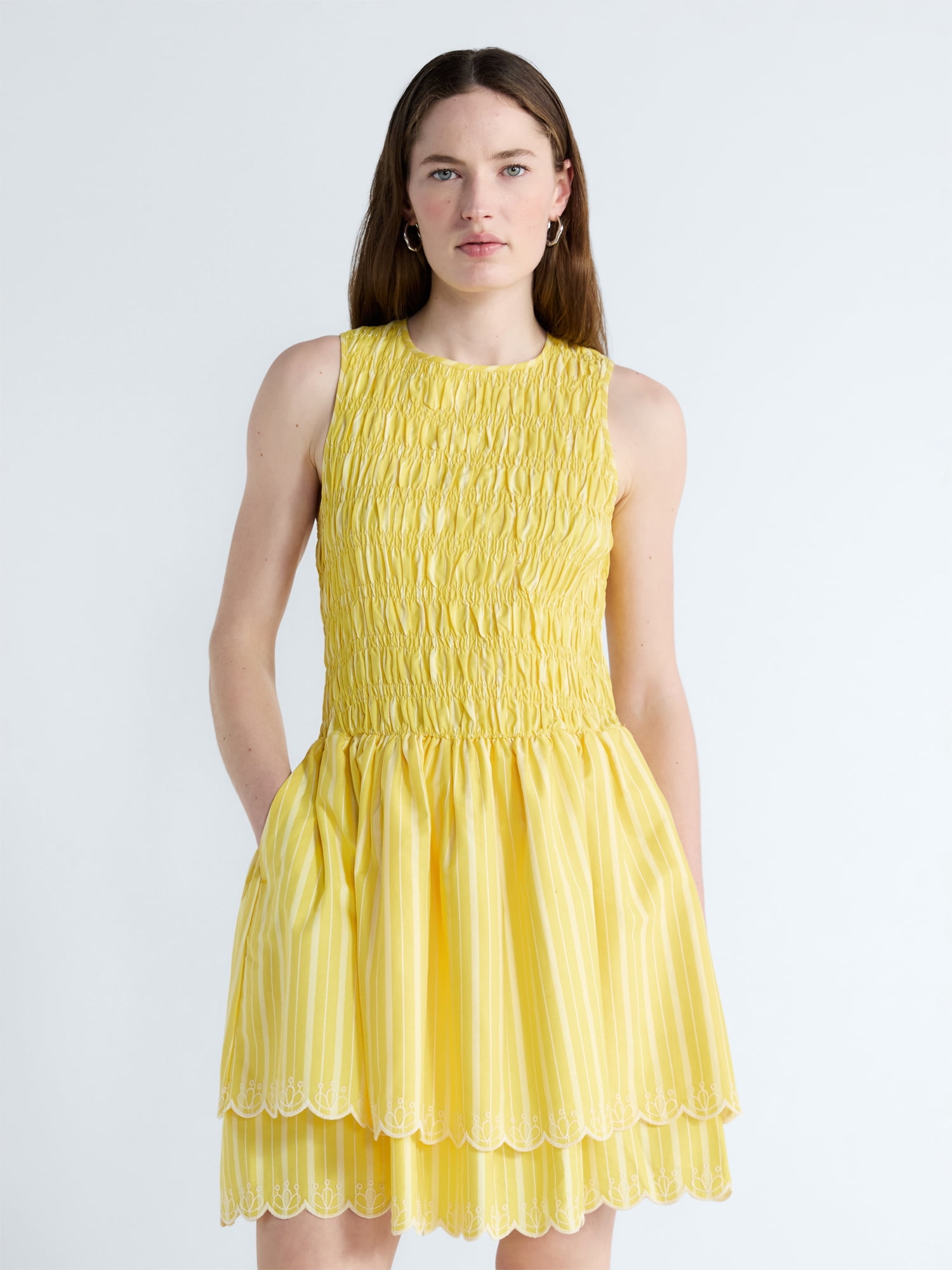 Free Assembly Women's and Women's Plus Smocked Cotton Sleeveless Mini Dress, Sizes XS-4X