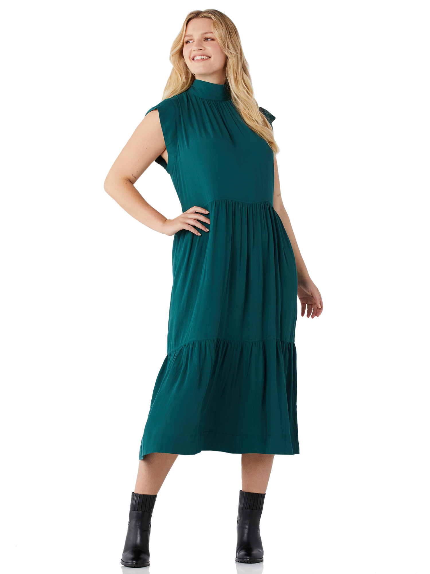 Free Assembly Women’s Sleeveless Tie Back Tiered Midi Dress - image 1 of 6