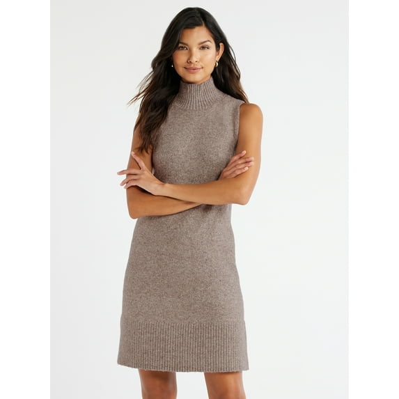 Free Assembly Women’s Sleeveless Turtleneck Sweater Mini Dress, Sizes XS-XXL