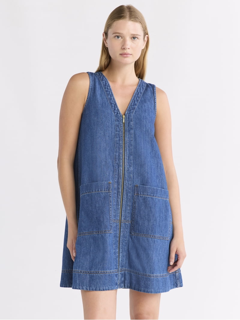 Free Assembly Women's Sleeveless V-Neck Denim Mini Dress, Sizes XS-XXL -  Walmart.com