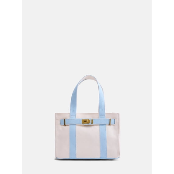 Free Assembly Women's Small Canvas Tote, Natural/Light Blue