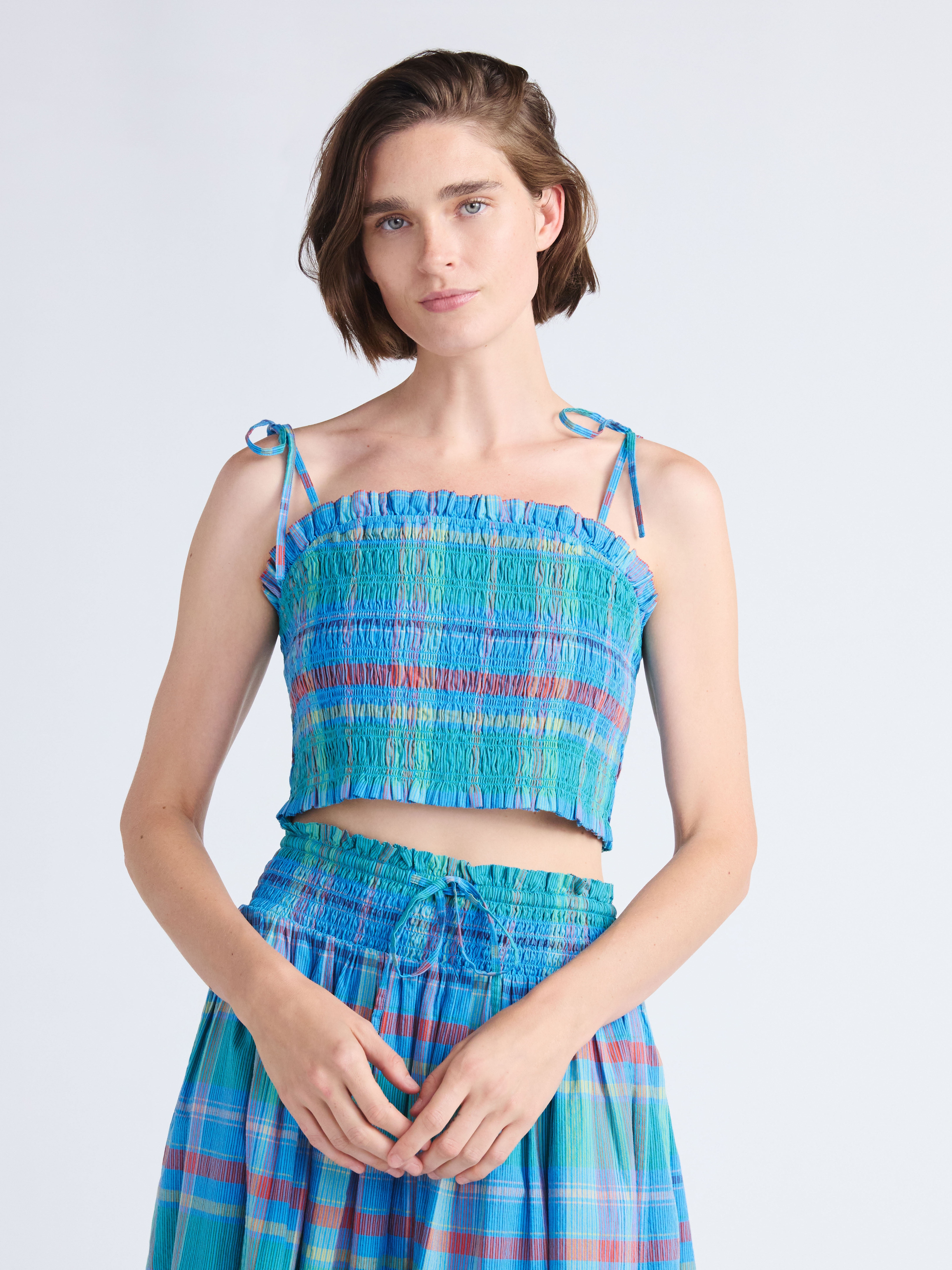 Free Assembly Women's and Women's Plus Smocked Cropped Cotton Cami Top, Sizes XS-4X