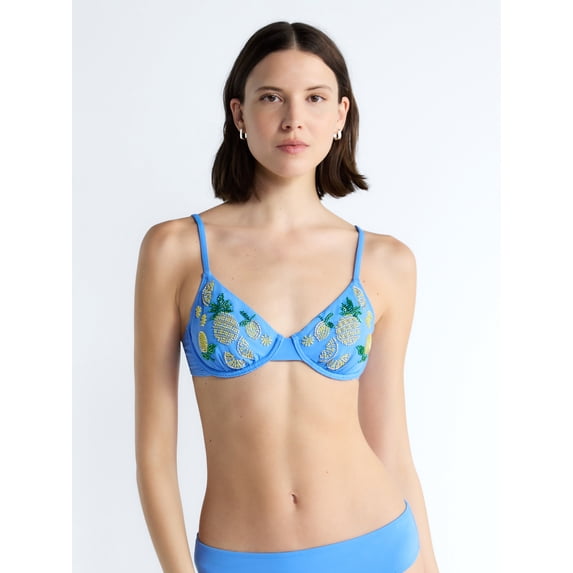 Free Assembly Women's Beaded Demi Underwire Bikini Top, Sizes XS-XL