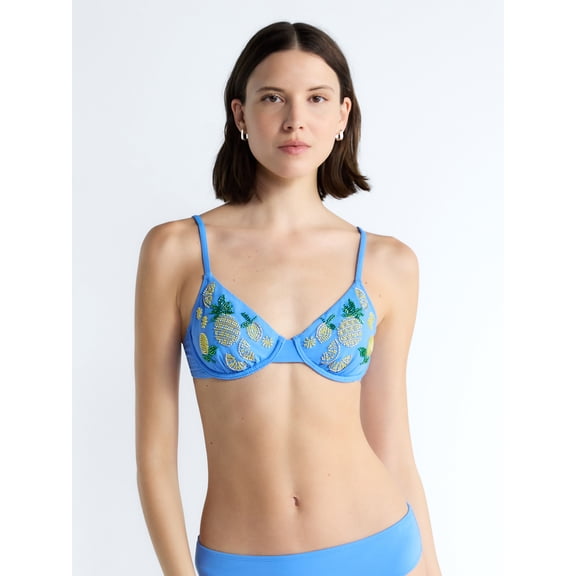 Free Assembly Women's Beaded Demi Underwire Bikini Top, Sizes XS-XL