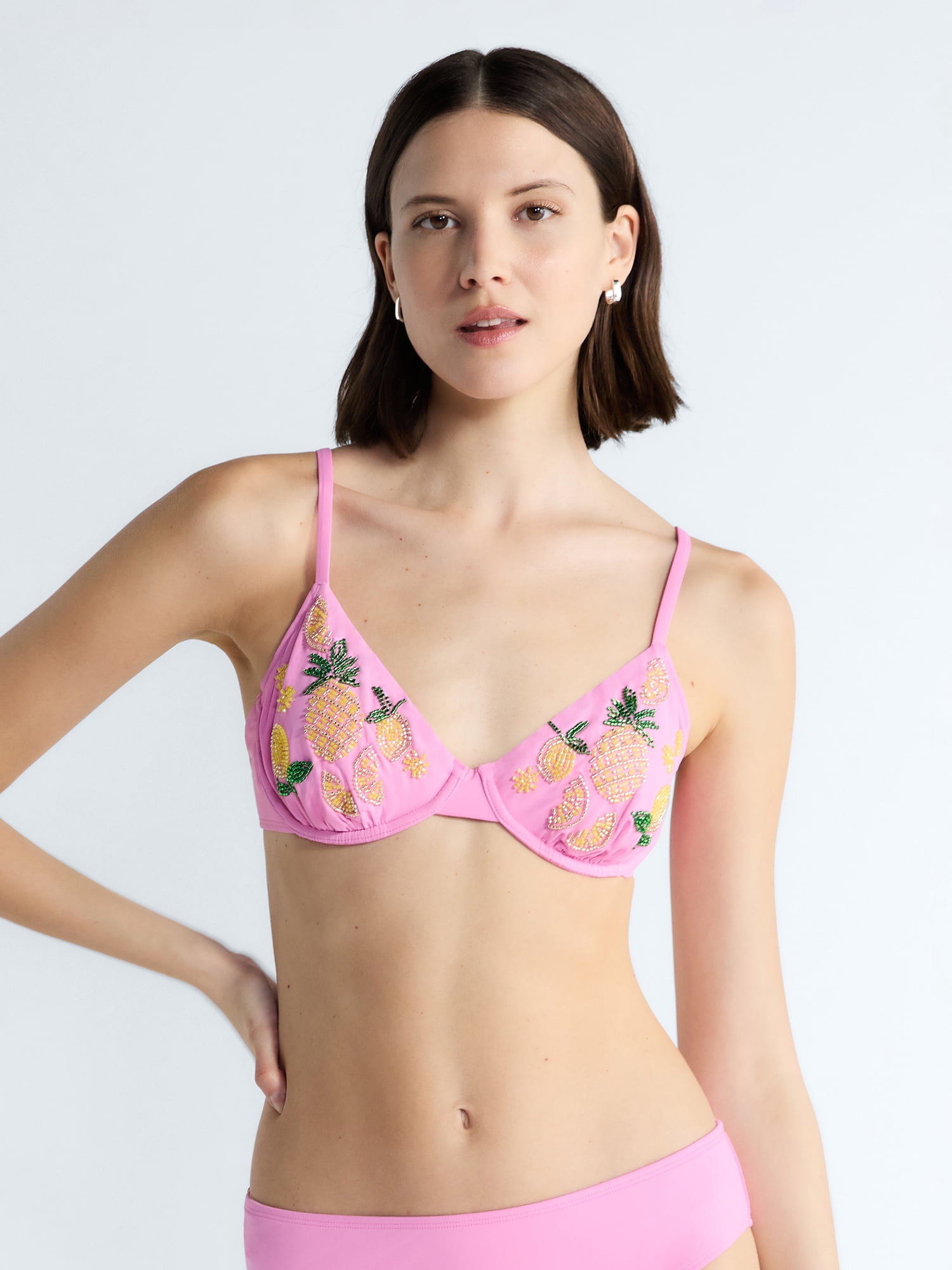 Free Assembly Women's Beaded Demi Underwire Bikini Top, Sizes XS-XL