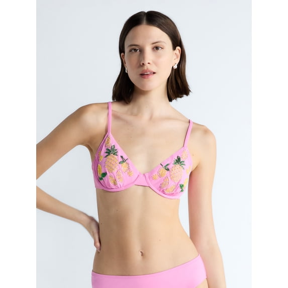 Free Assembly Women's Beaded Demi Underwire Bikini Top, Sizes XS-XL