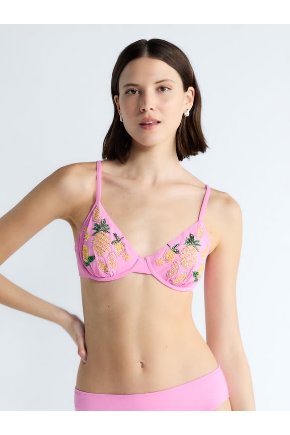 Women's Beaded Demi Underwire Bikini Top, Sizes XS-XL
