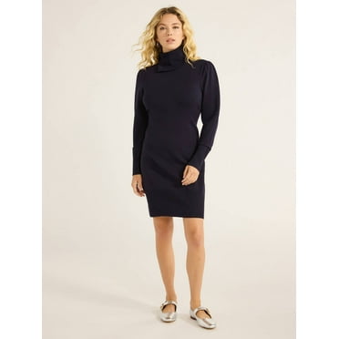 Free Assembly Women’s Split Neck Mini Sweater Dress, Sizes XS-XXXL
