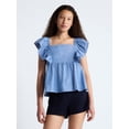 thumbnail image 1 of Free Assembly Women's Square Neck Cotton Top with Flutter Sleeves, Sizes XS-XXL, 1 of 5