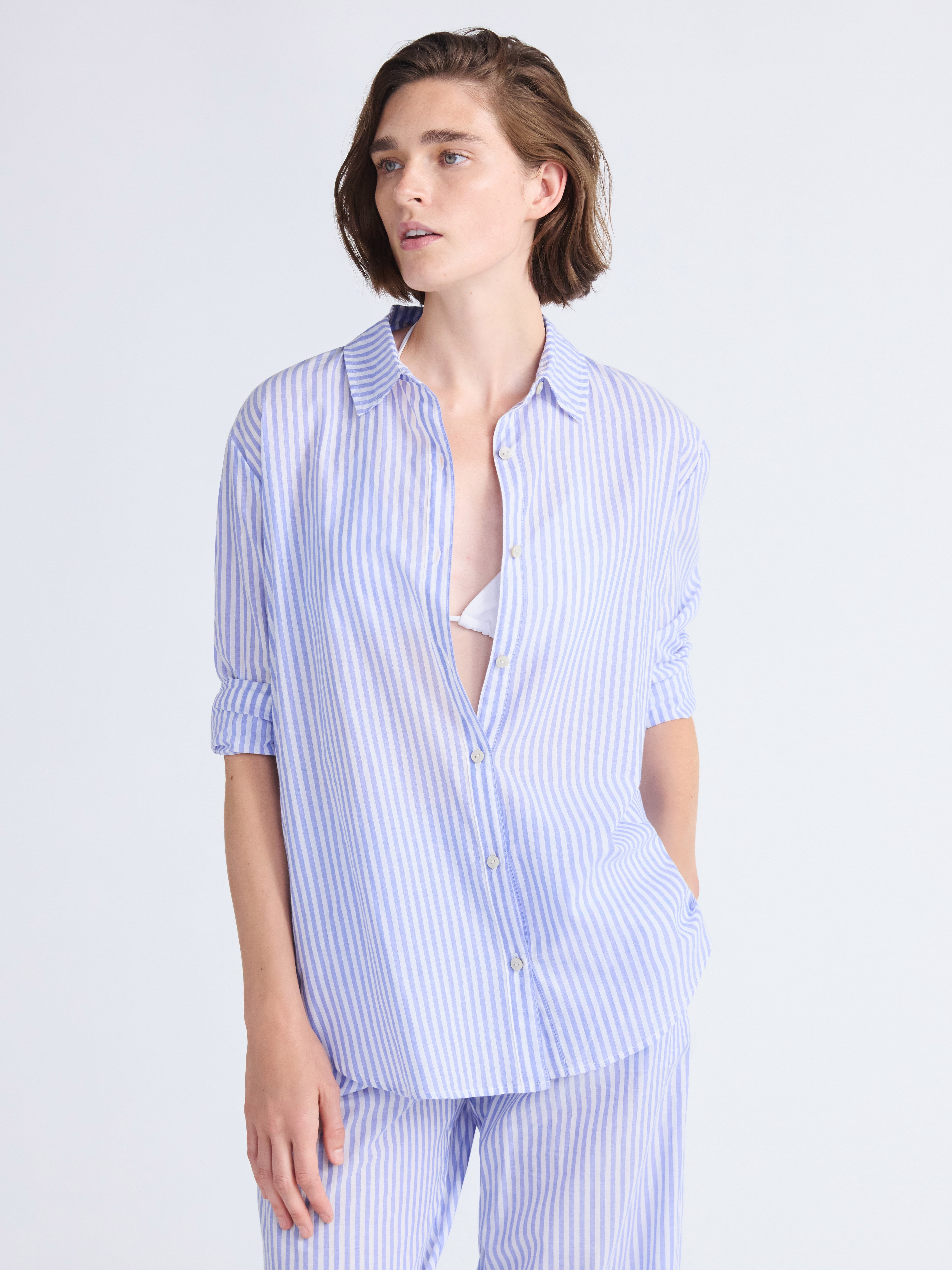Free Assembly Women's Striped Cotton Coverup Tunic Shirt, Sizes XXS-XXL