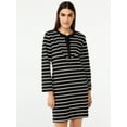 thumbnail image 1 of Free Assembly Women's Striped T-Shirt Bib Mini Dress with Long Sleeves, 1 of 6