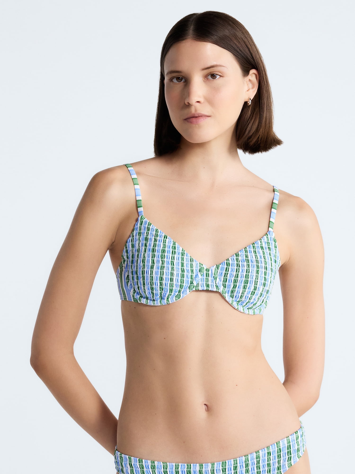 Free Assembly Women's Smocked Demi Underwire Bikini Top, Sizes XS-XL