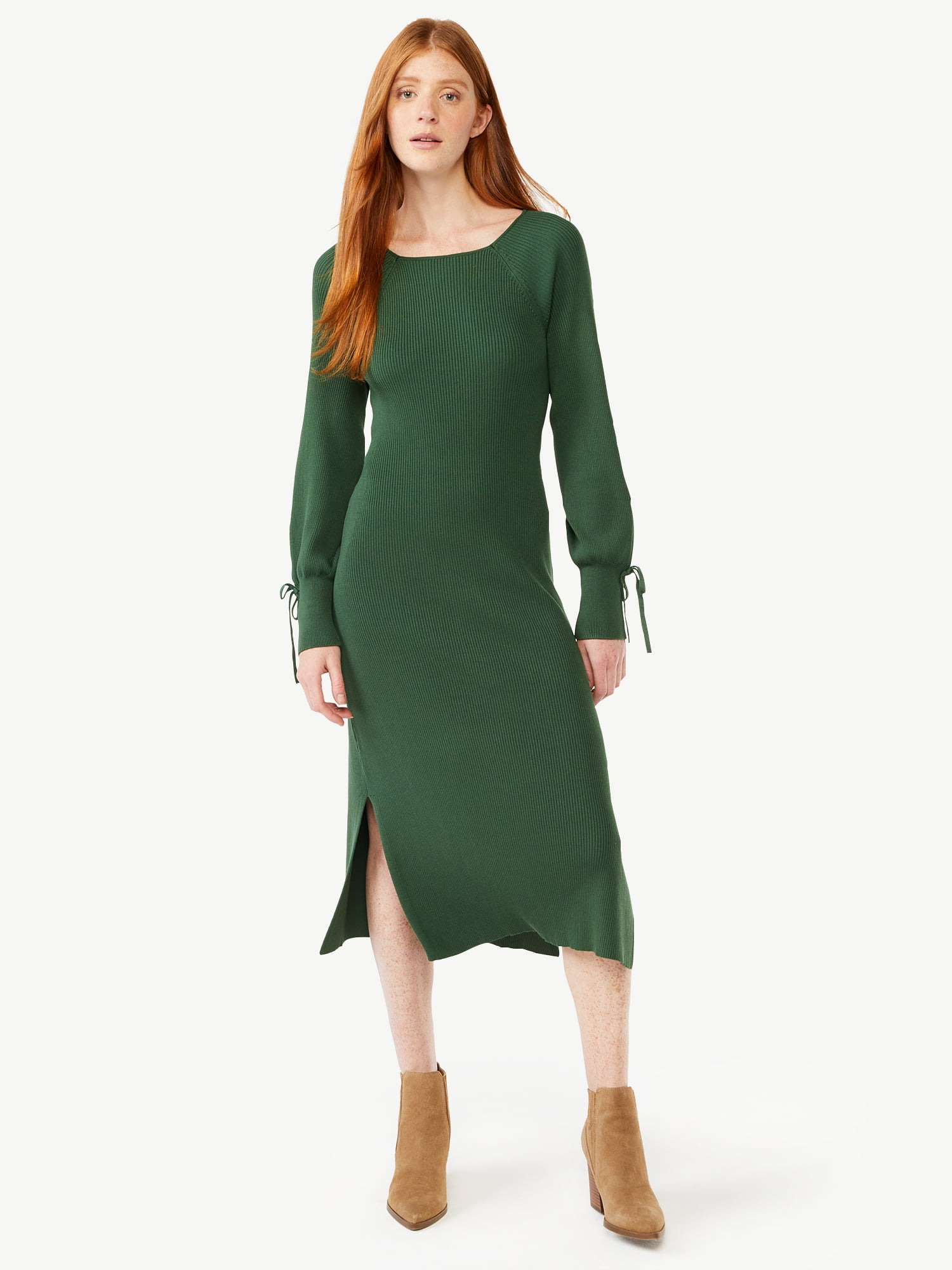 Free Assembly Women's Tie Back Sweater Midi Dress with Blouson Sleeves