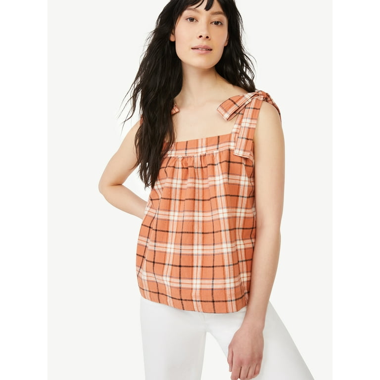 Free Assembly Women s Tie Shoulder Tank Top Walmart