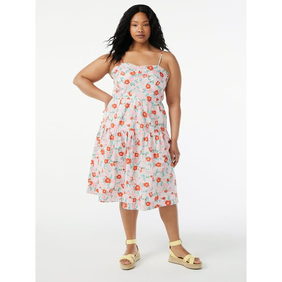 Free Assembly Women's Tiered Midi Dress with Tie Back