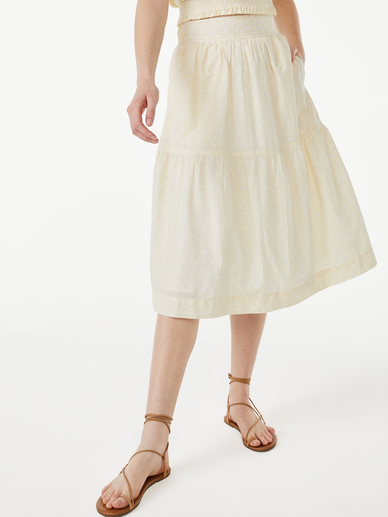 Free Assembly Women's Tiered Midi Skirt - Walmart.com