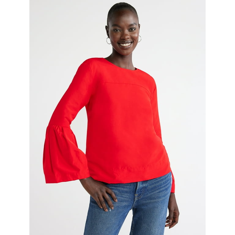 Free Assembly Women's Top with Long Bell Sleeves, Sizes XS-XXXL 