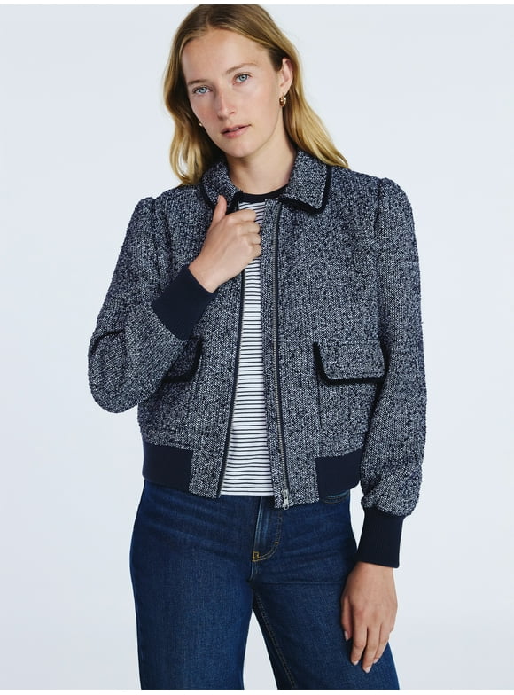 Women's Tweed Bomber Jacket, Sizes XS-XXL