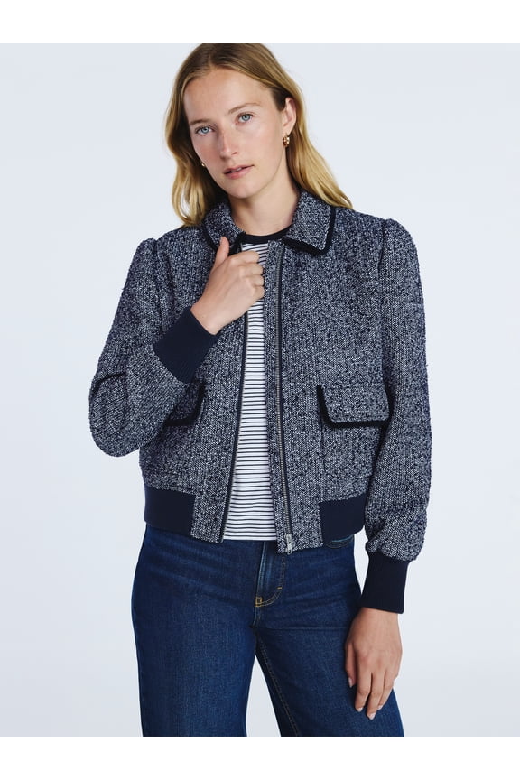 Women's Tweed Bomber Jacket, Sizes XS-XXL