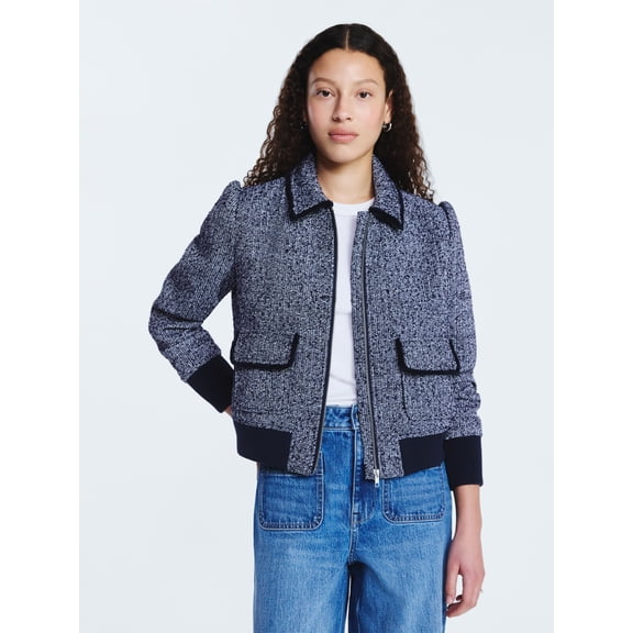 Free Assembly Women's Tweed Bomber Jacket, Sizes XS-XXL
