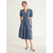 Free Assembly Women's Twist Front Cotton Midi Dress, Sizes XS-XXL