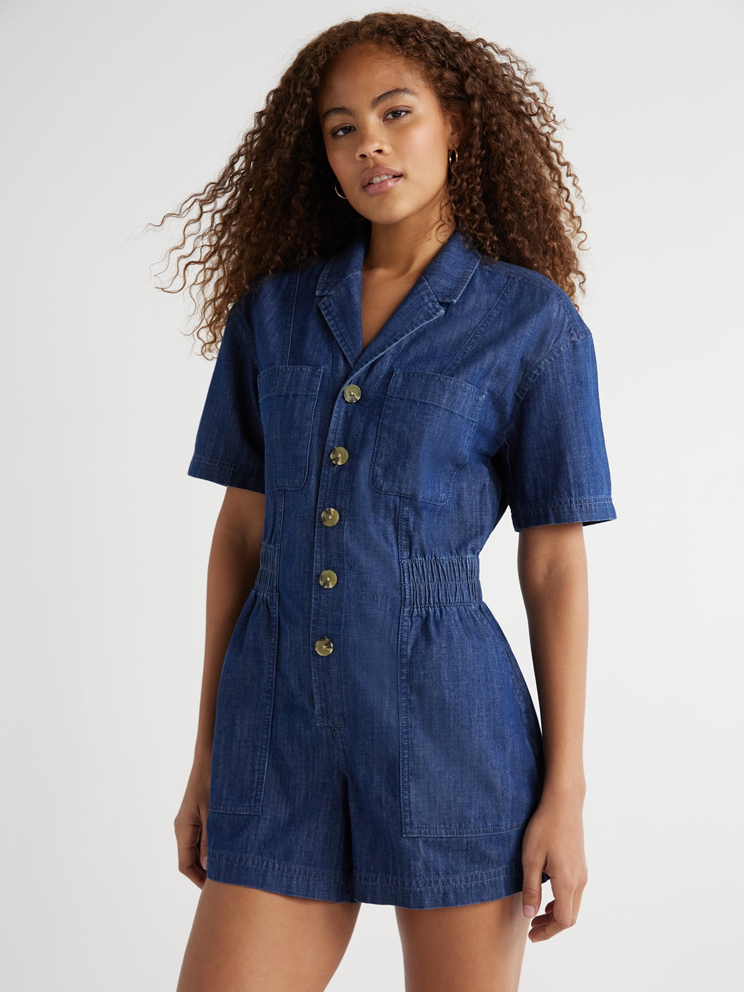 Free Assembly Women’s Utility Romper with Short Sleeves, 4.5” Inseam, Sizes  XS-XXL