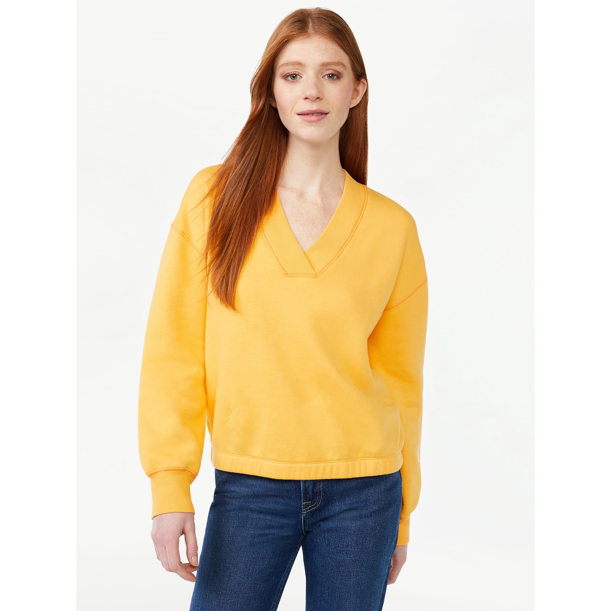 Free Assembly Women's V-Neck Sweatshirt with Long Sleeves - Walmart.com