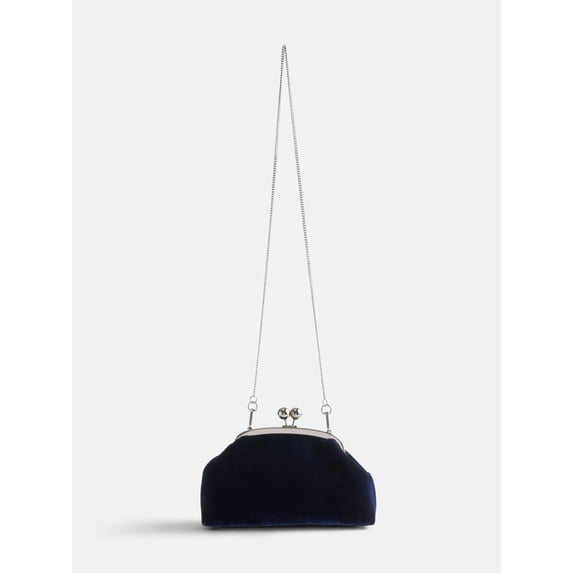 Free Assembly Women's Velvet Clutch Handbag, Navy Water