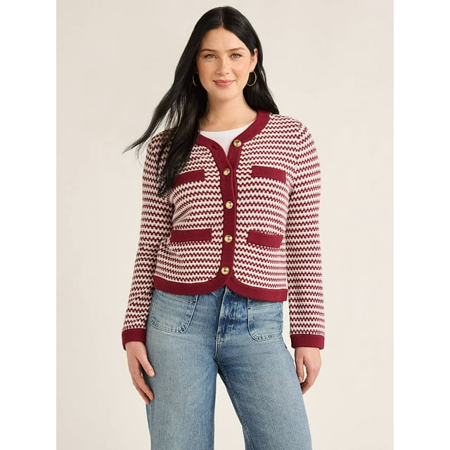 Free Assembly Women’s Welt Pocket Cardigan Sweater, Lightweight, Sizes XS-XXL