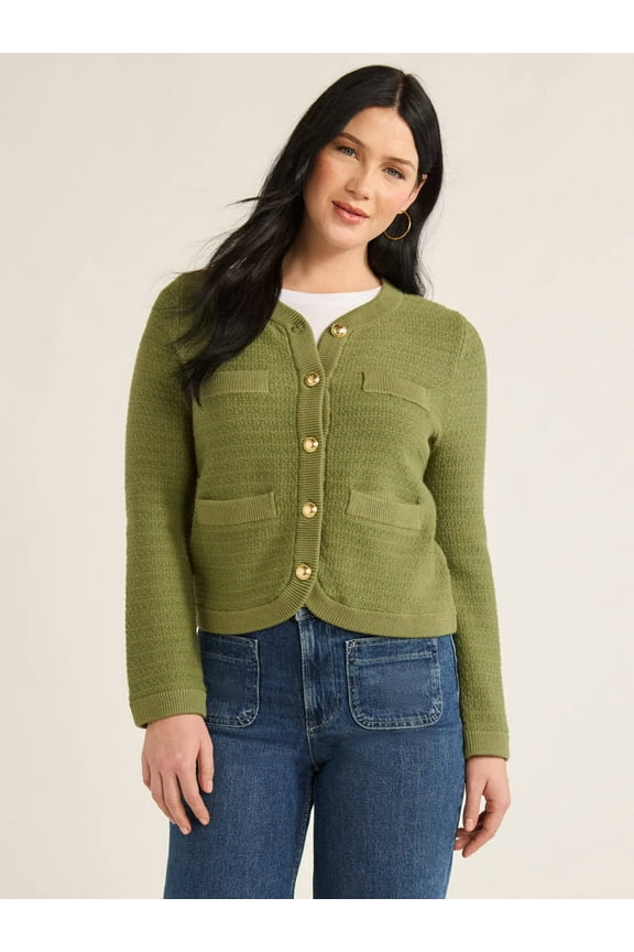 Women’s Welt Pocket Cardigan Sweater, Lightweight, Sizes XS-XXL