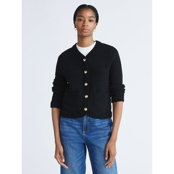 Free Assembly Women's and Women's Plus Textured Cardigan Sweater with Welt Pockets, Lightweight, Sizes XS-4X